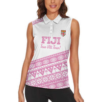 Fiji Rugby 2025 Custom Women Sleeveless Polo Shirt Fijian Tapa Toso Viti Toso - Pink LT14 - Polynesian Pride