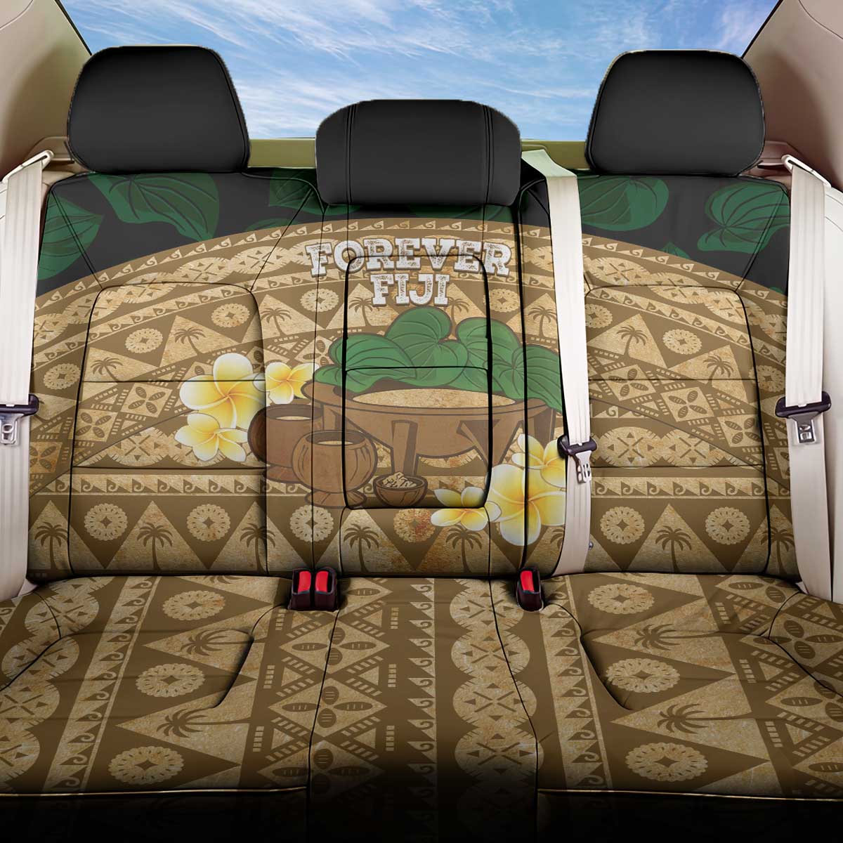 Bula Fiji Kava Bowl Back Car Seat Cover Fijian Tapa Cloth Vintage Vibe LT14 One Size Brown - Polynesian Pride