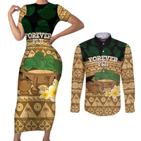 Bula Fiji Kava Bowl Couples Matching Short Sleeve Bodycon Dress and Long Sleeve Button Shirt Fijian Tapa Cloth Vintage Vibe LT14 Brown - Polynesian Pride