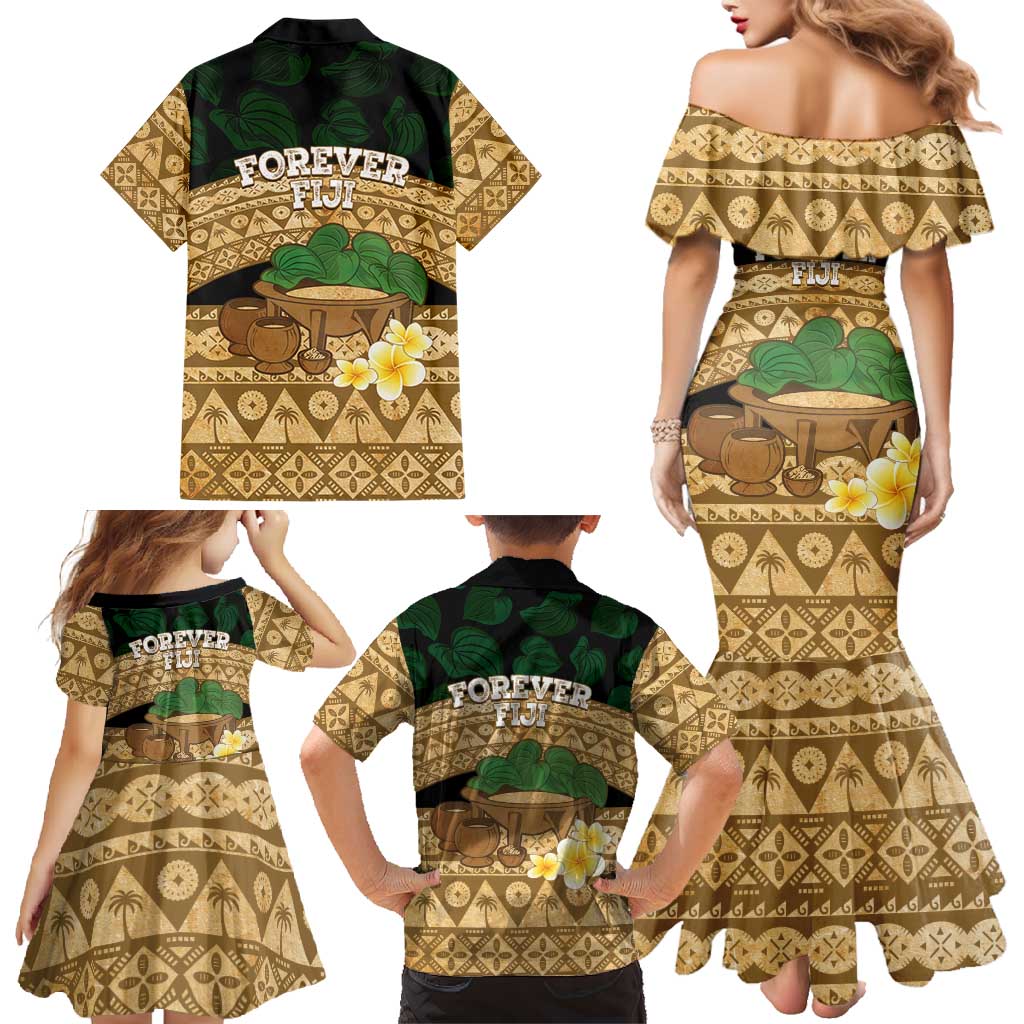 Bula Fiji Kava Bowl Family Matching Mermaid Dress and Hawaiian Shirt Fijian Tapa Cloth Vintage Vibe LT14 - Polynesian Pride