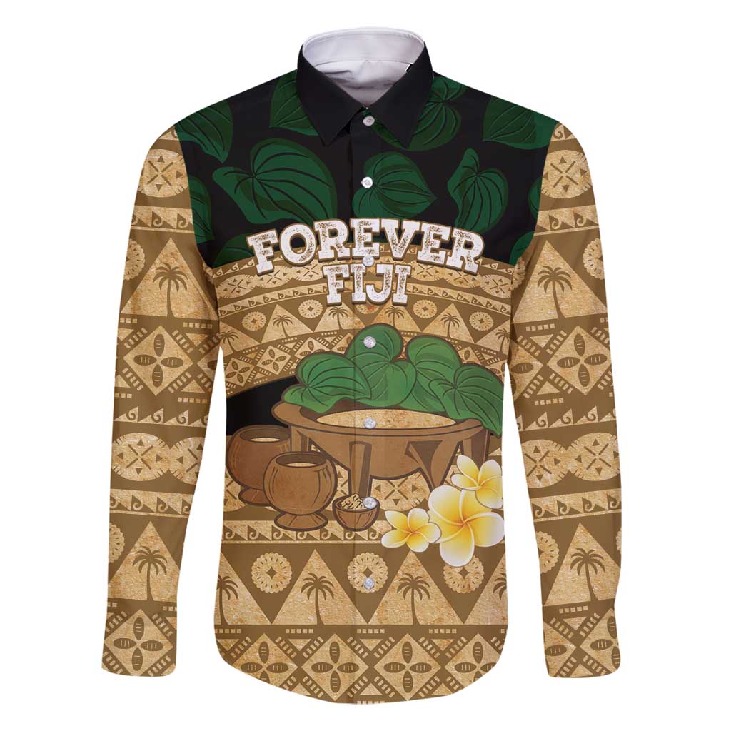 Bula Fiji Kava Bowl Family Matching Mermaid Dress and Hawaiian Shirt Fijian Tapa Cloth Vintage Vibe LT14 Dad's Shirt - Long Sleeve Brown - Polynesian Pride