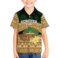Bula Fiji Kava Bowl Family Matching Off The Shoulder Long Sleeve Dress and Hawaiian Shirt Fijian Tapa Cloth Vintage Vibe LT14 Son's Shirt Brown - Polynesian Pride