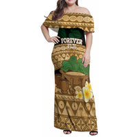 Bula Fiji Kava Bowl Family Matching Off Shoulder Maxi Dress and Hawaiian Shirt Fijian Tapa Cloth Vintage Vibe LT14 Mom's Dress Brown - Polynesian Pride