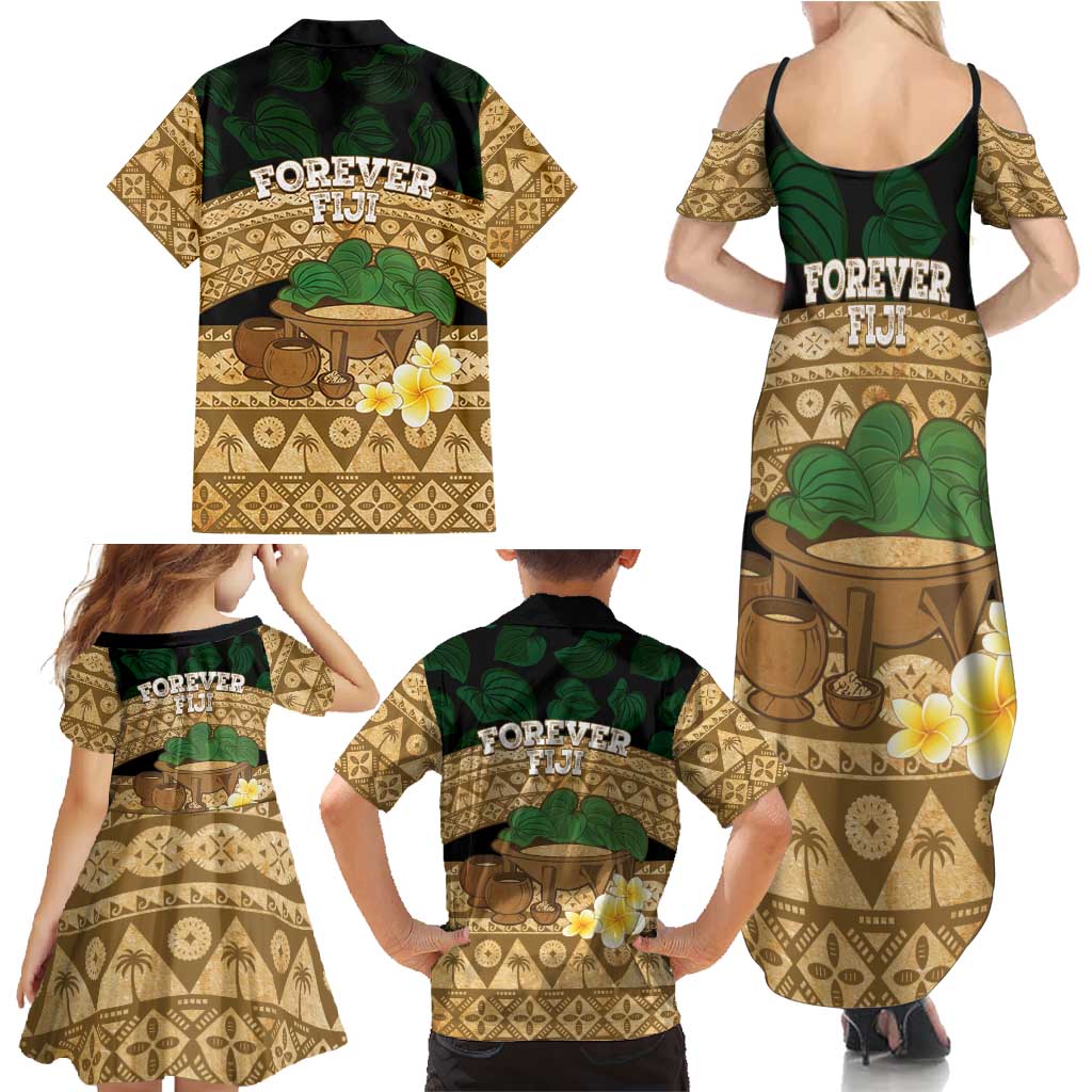 Bula Fiji Kava Bowl Family Matching Summer Maxi Dress and Hawaiian Shirt Fijian Tapa Cloth Vintage Vibe LT14 - Polynesian Pride