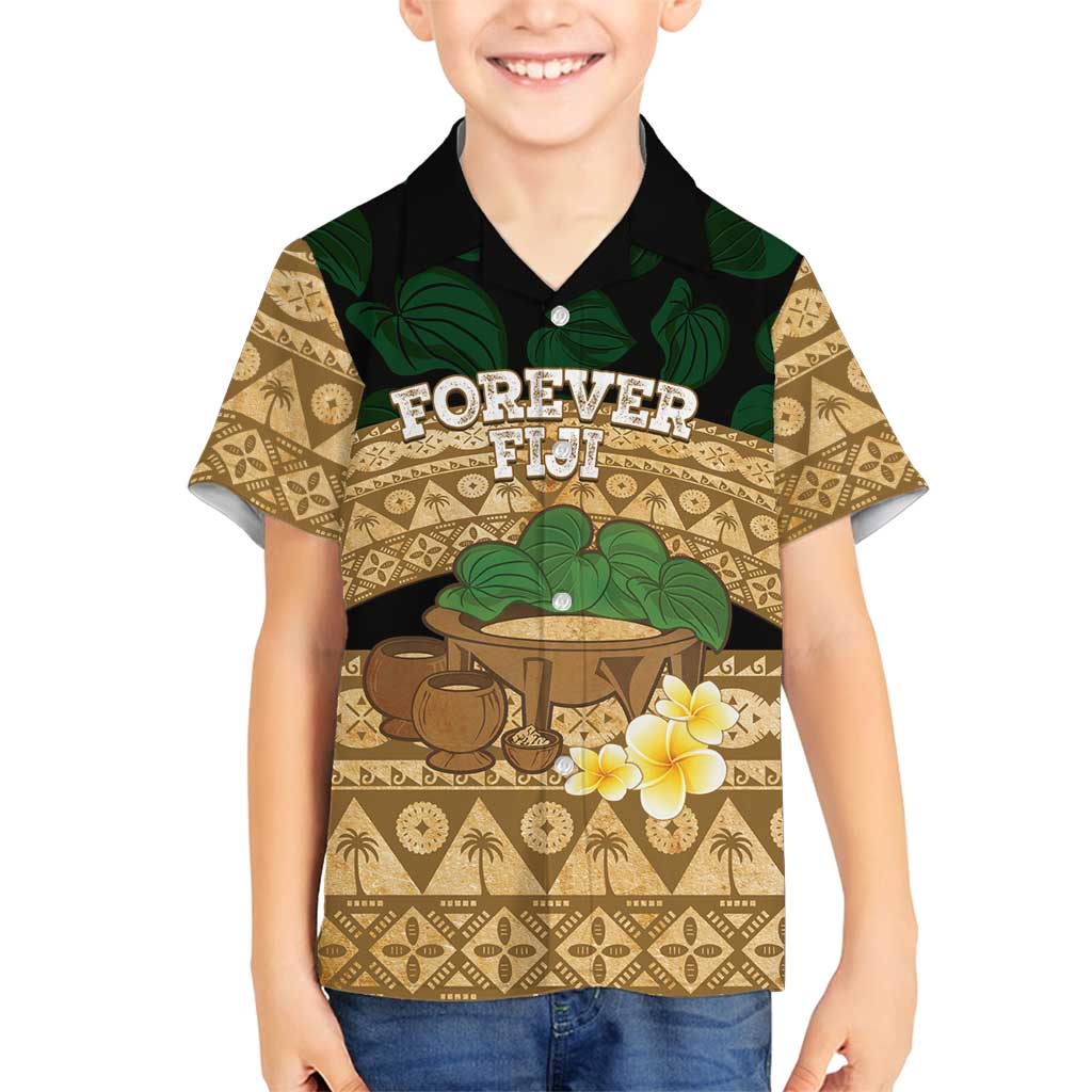 Bula Fiji Kava Bowl Family Matching Summer Maxi Dress and Hawaiian Shirt Fijian Tapa Cloth Vintage Vibe LT14 Son's Shirt Brown - Polynesian Pride
