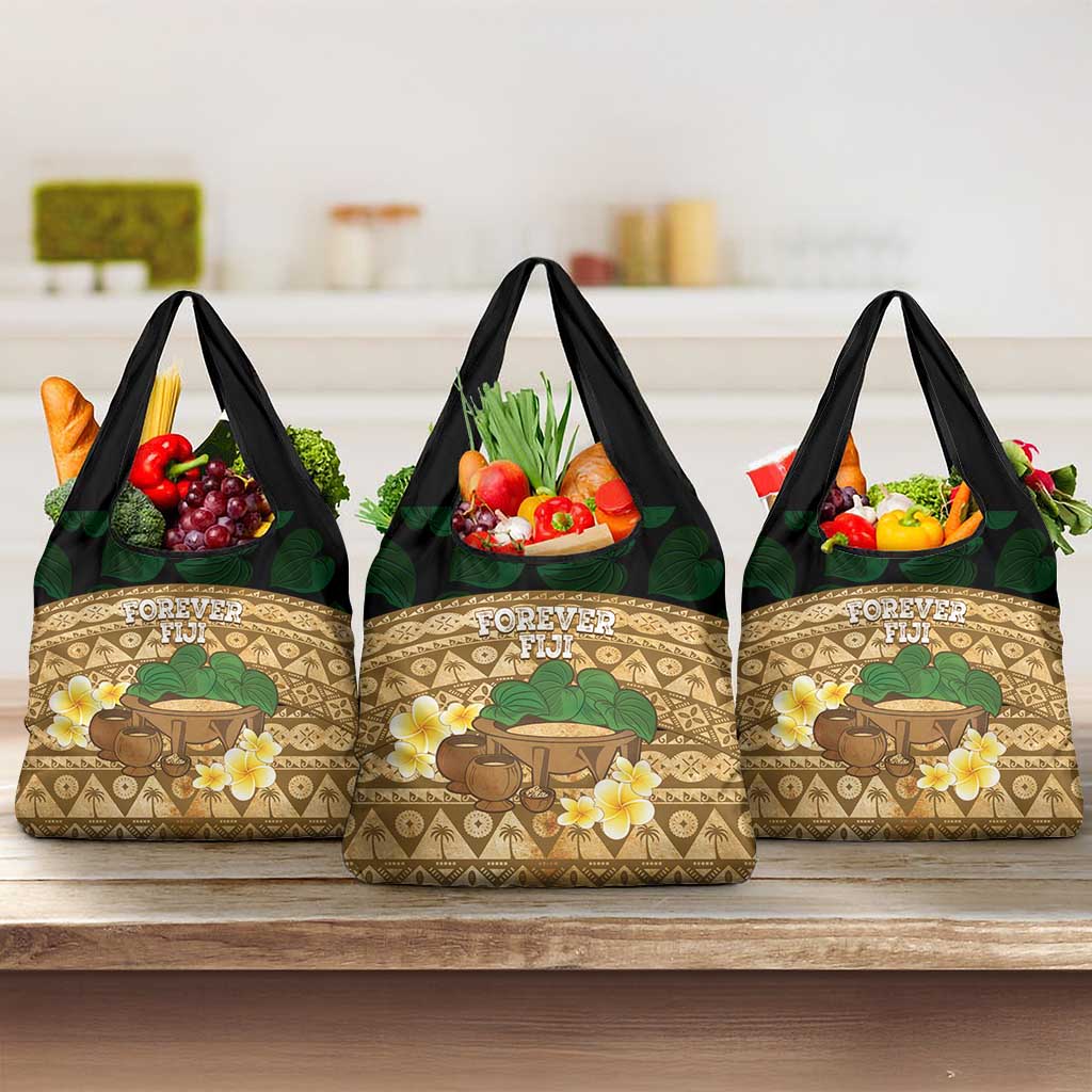 Bula Fiji Kava Bowl Grocery Bag Fijian Tapa Cloth Vintage Vibe LT14 3-pack One Size Brown - Polynesian Pride