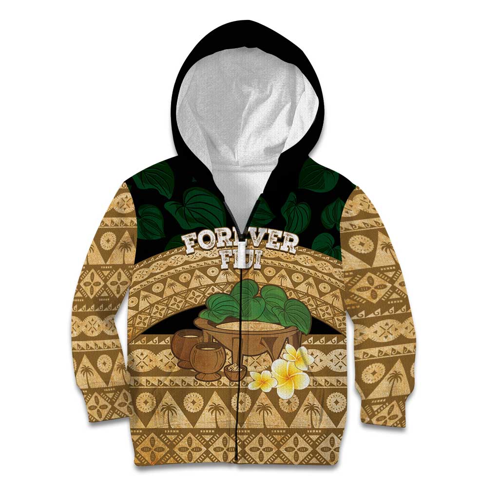 Bula Fiji Kava Bowl Kid Hoodie Fijian Tapa Cloth Vintage Vibe LT14 Zip Hoodie Brown - Polynesian Pride