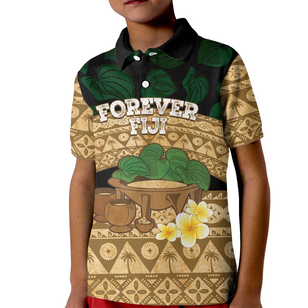 Bula Fiji Kava Bowl Kid Polo Shirt Fijian Tapa Cloth Vintage Vibe LT14 Kid Brown - Polynesian Pride