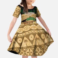 Bula Fiji Kava Bowl Kid Short Sleeve Dress Fijian Tapa Cloth Vintage Vibe LT14 KID Brown - Polynesian Pride