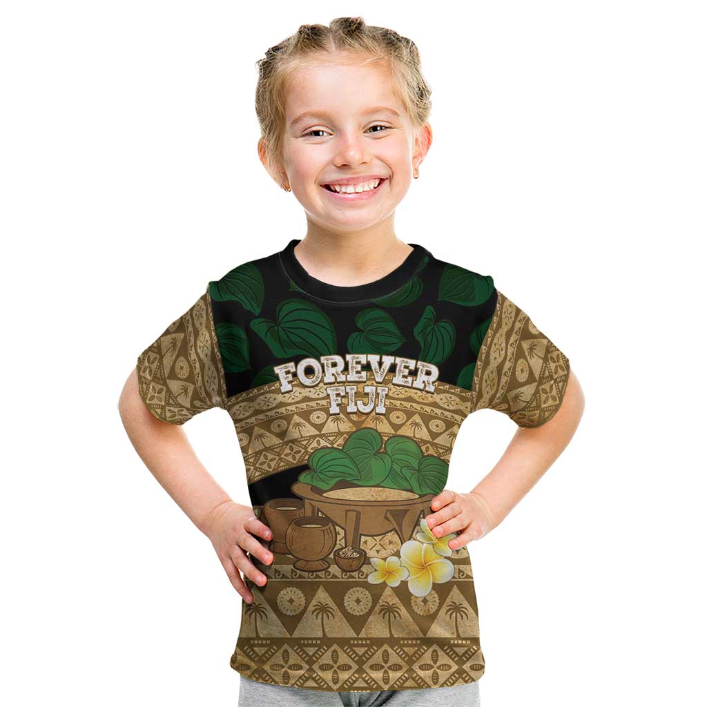 Bula Fiji Kava Bowl Kid T Shirt Fijian Tapa Cloth Vintage Vibe LT14 Brown - Polynesian Pride