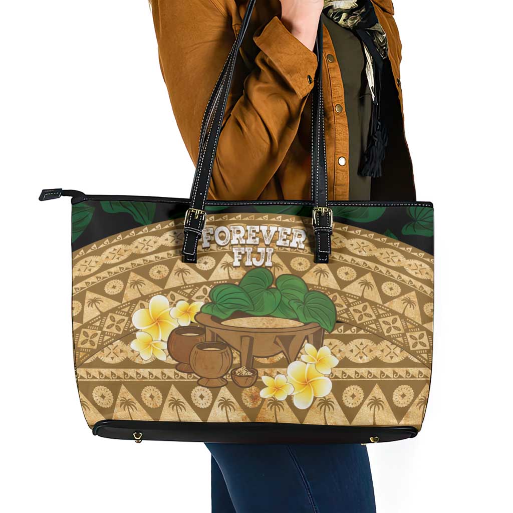 Bula Fiji Kava Bowl Leather Tote Bag Fijian Tapa Cloth Vintage Vibe LT14 - Polynesian Pride