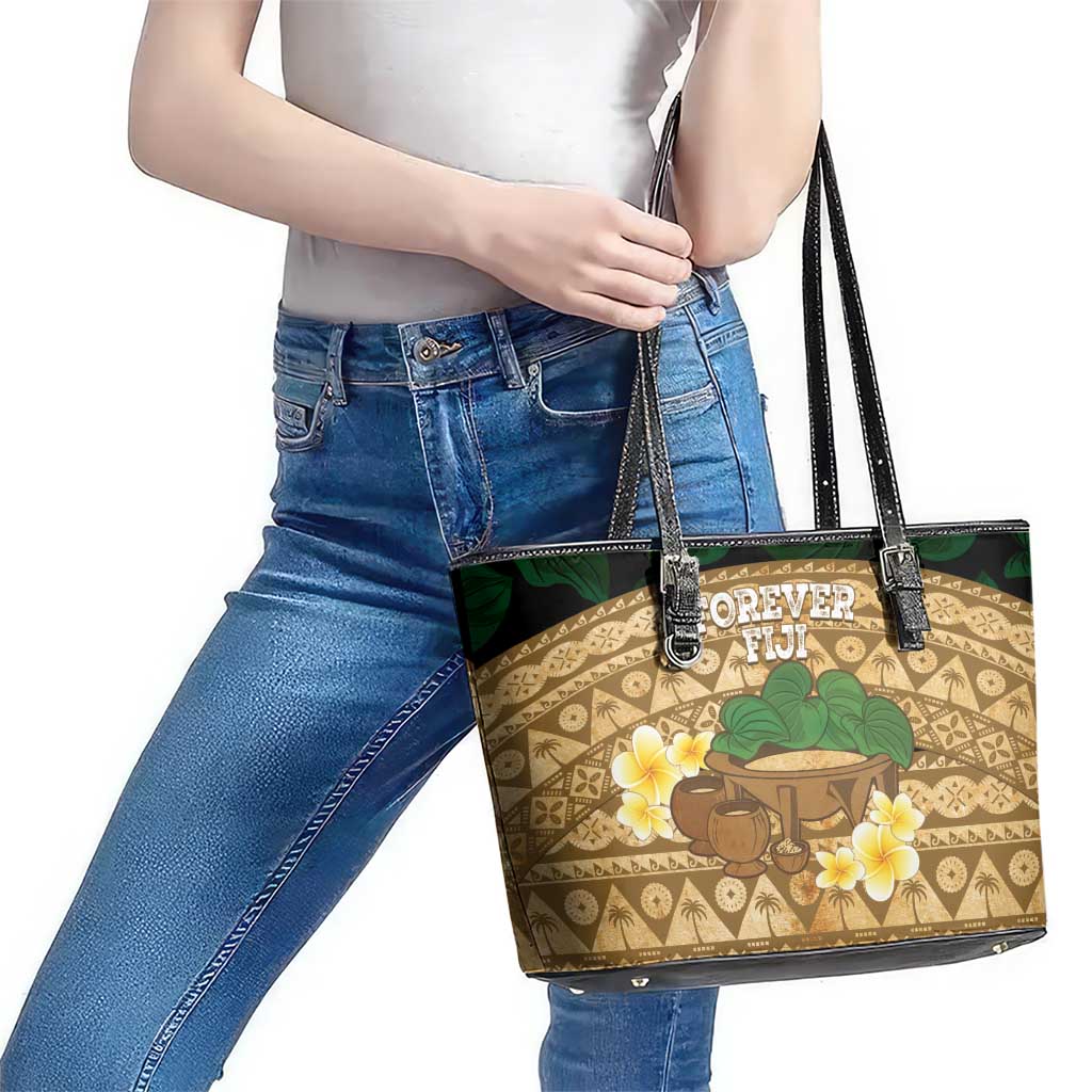 Bula Fiji Kava Bowl Leather Tote Bag Fijian Tapa Cloth Vintage Vibe LT14 - Polynesian Pride