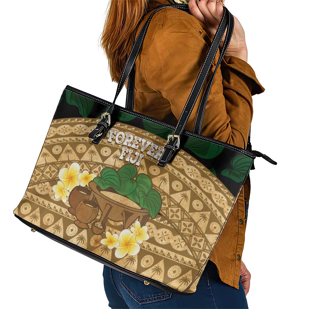 Bula Fiji Kava Bowl Leather Tote Bag Fijian Tapa Cloth Vintage Vibe LT14 - Polynesian Pride