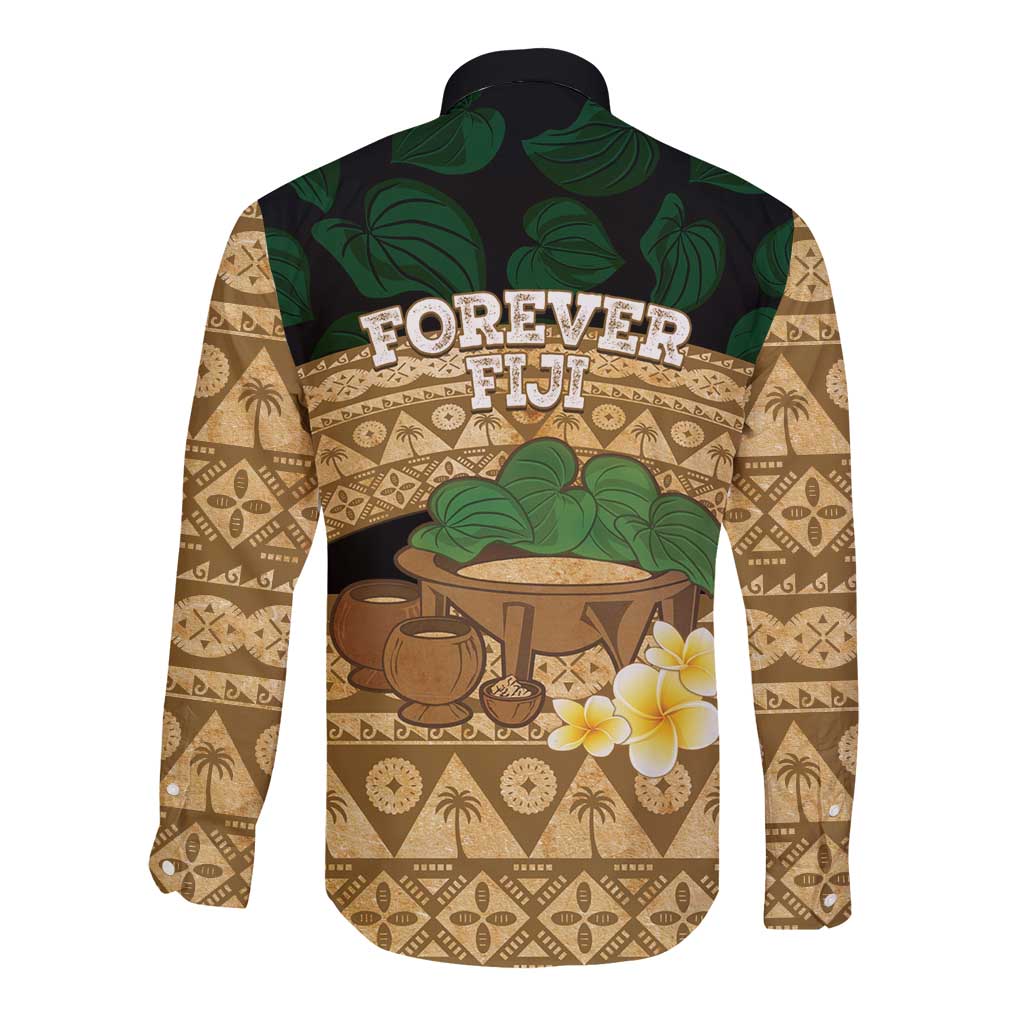Bula Fiji Kava Bowl Long Sleeve Button Shirt Fijian Tapa Cloth Vintage Vibe LT14 - Polynesian Pride