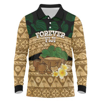 Bula Fiji Kava Bowl Long Sleeve Polo Shirt Fijian Tapa Cloth Vintage Vibe LT14 Brown - Polynesian Pride