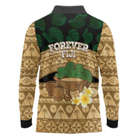 Bula Fiji Kava Bowl Long Sleeve Polo Shirt Fijian Tapa Cloth Vintage Vibe LT14 - Polynesian Pride
