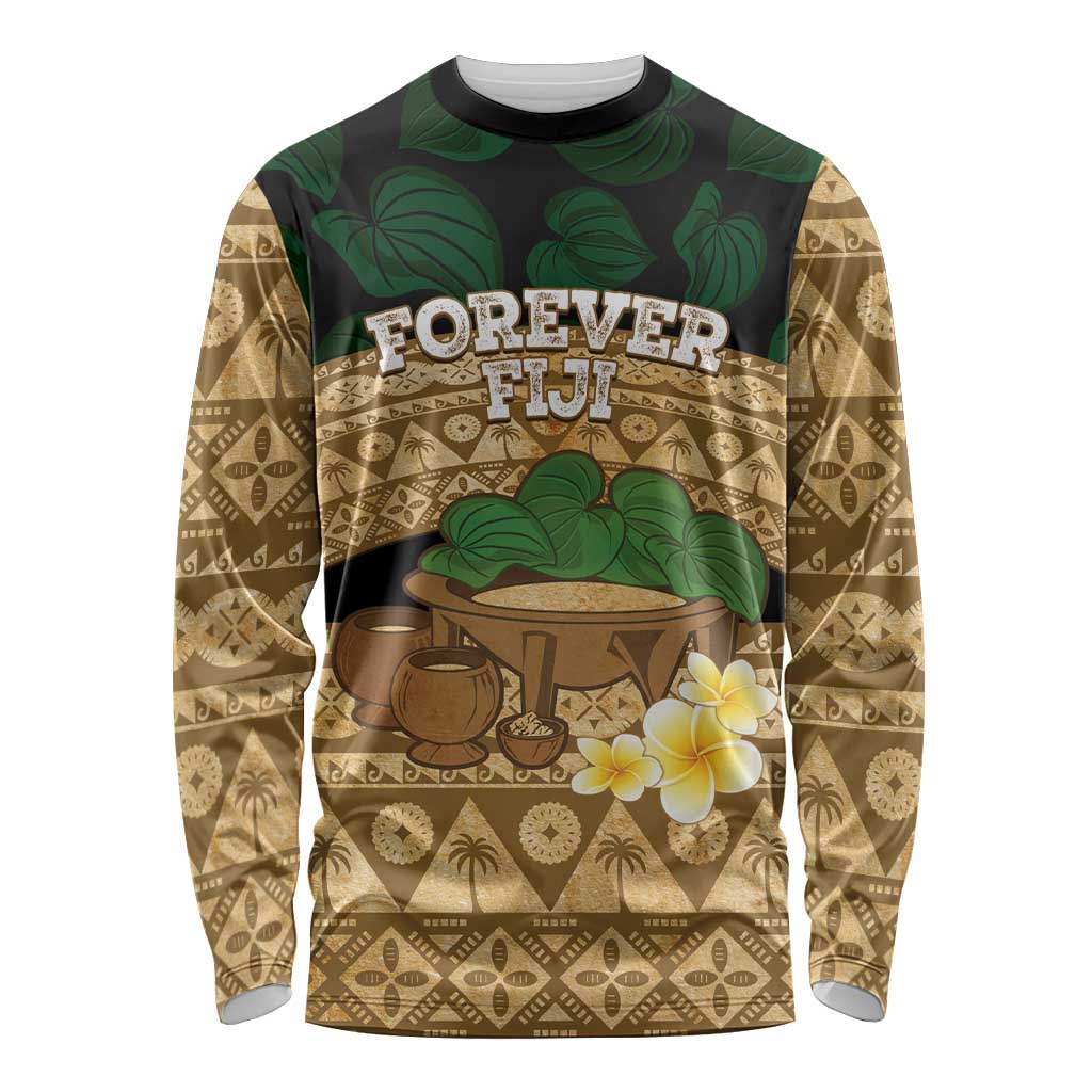 Bula Fiji Kava Bowl Long Sleeve Shirt Fijian Tapa Cloth Vintage Vibe LT14 Unisex Brown - Polynesian Pride