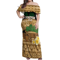 Bula Fiji Kava Bowl Off Shoulder Maxi Dress Fijian Tapa Cloth Vintage Vibe LT14 Women Brown - Polynesian Pride