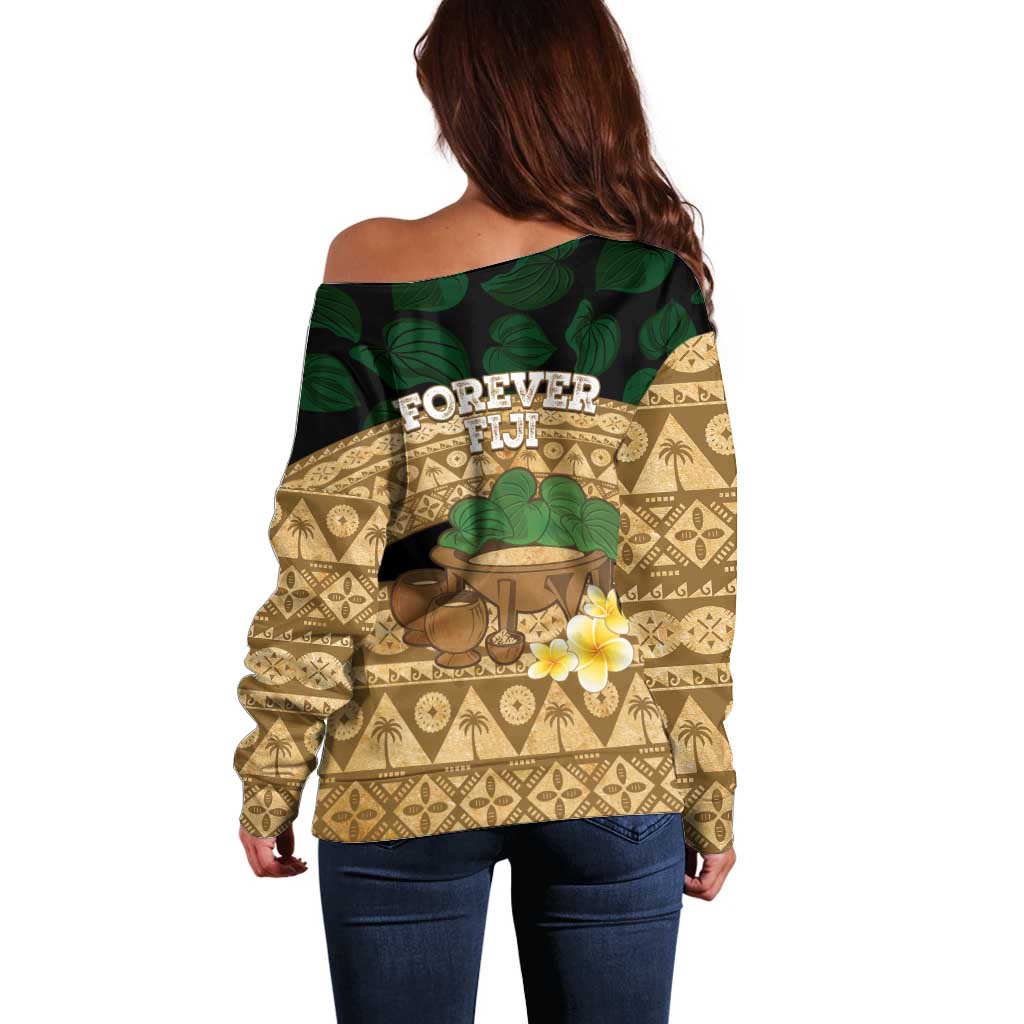Bula Fiji Kava Bowl Off Shoulder Sweater Fijian Tapa Cloth Vintage Vibe LT14 - Polynesian Pride