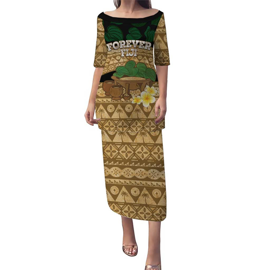 Bula Fiji Kava Bowl Puletasi Fijian Tapa Cloth Vintage Vibe LT14 Long Dress Brown - Polynesian Pride