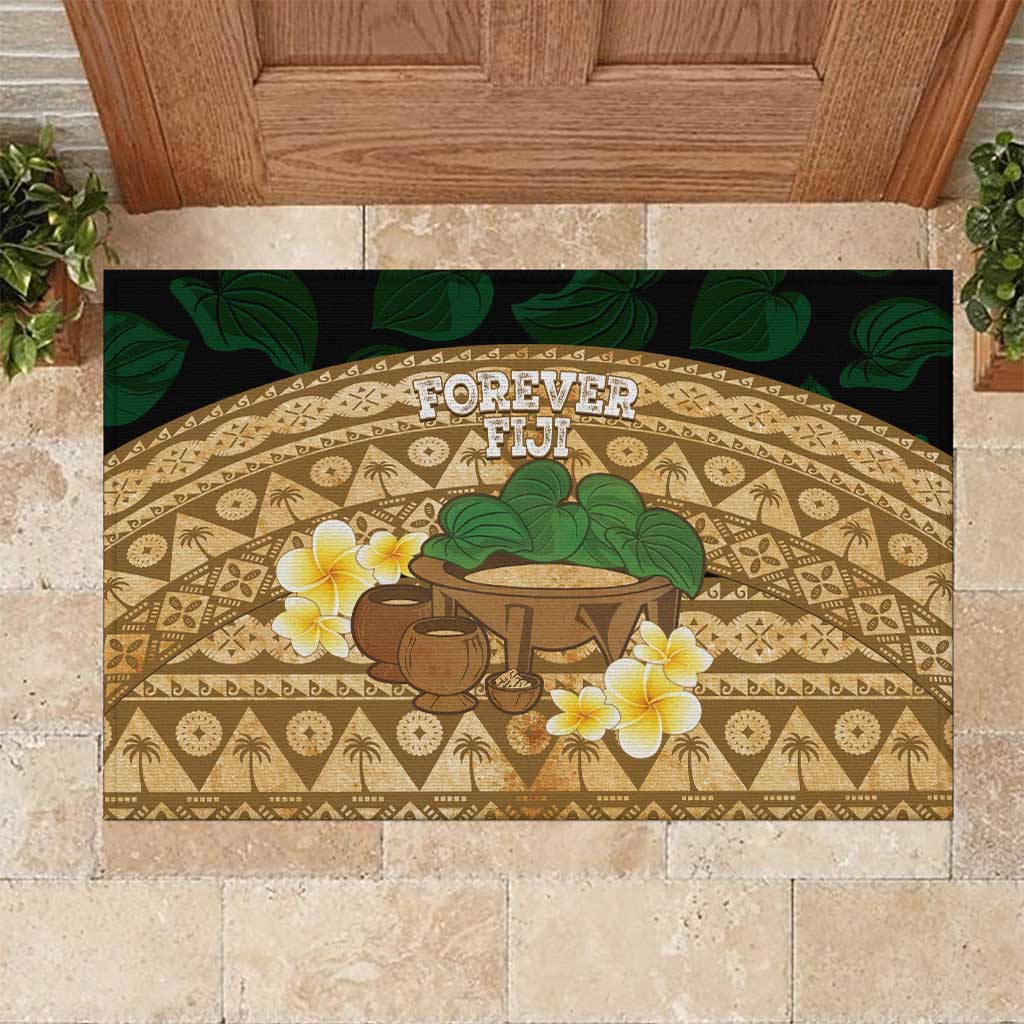 Bula Fiji Kava Bowl Rubber Doormat Fijian Tapa Cloth Vintage Vibe