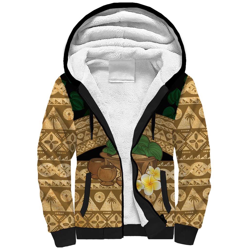 Bula Fiji Kava Bowl Sherpa Hoodie Fijian Tapa Cloth Vintage Vibe