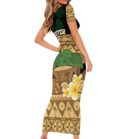 Bula Fiji Kava Bowl Short Sleeve Bodycon Dress Fijian Tapa Cloth Vintage Vibe LT14 - Polynesian Pride