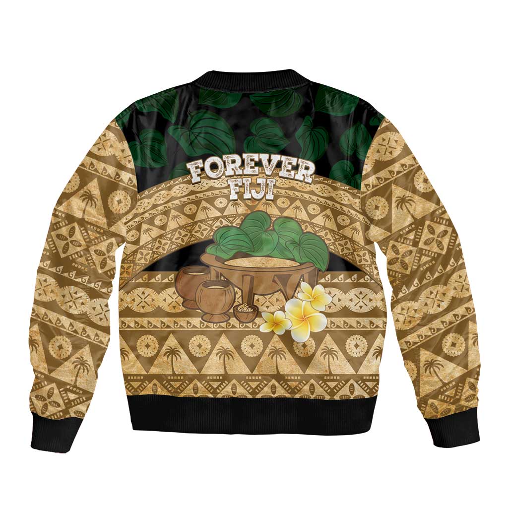 Bula Fiji Kava Bowl Sleeve Zip Bomber Jacket Fijian Tapa Cloth Vintage Vibe LT14 - Polynesian Pride