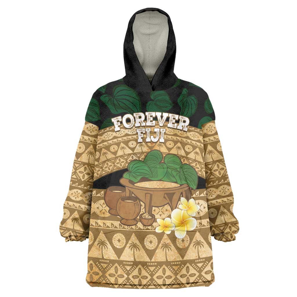 Bula Fiji Kava Bowl Wearable Blanket Hoodie Fijian Tapa Cloth Vintage Vibe LT14 One Size Brown - Polynesian Pride