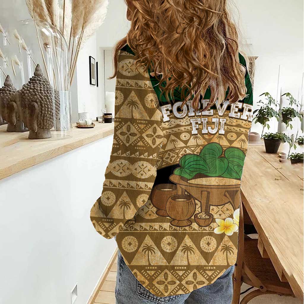 Bula Fiji Kava Bowl Women Casual Shirt Fijian Tapa Cloth Vintage Vibe LT14 - Polynesian Pride