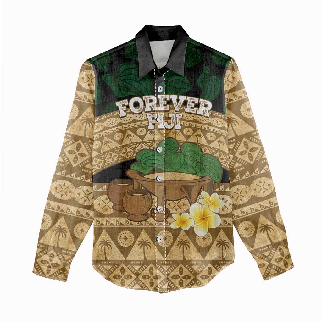 Bula Fiji Kava Bowl Women Casual Shirt Fijian Tapa Cloth Vintage Vibe LT14 - Polynesian Pride