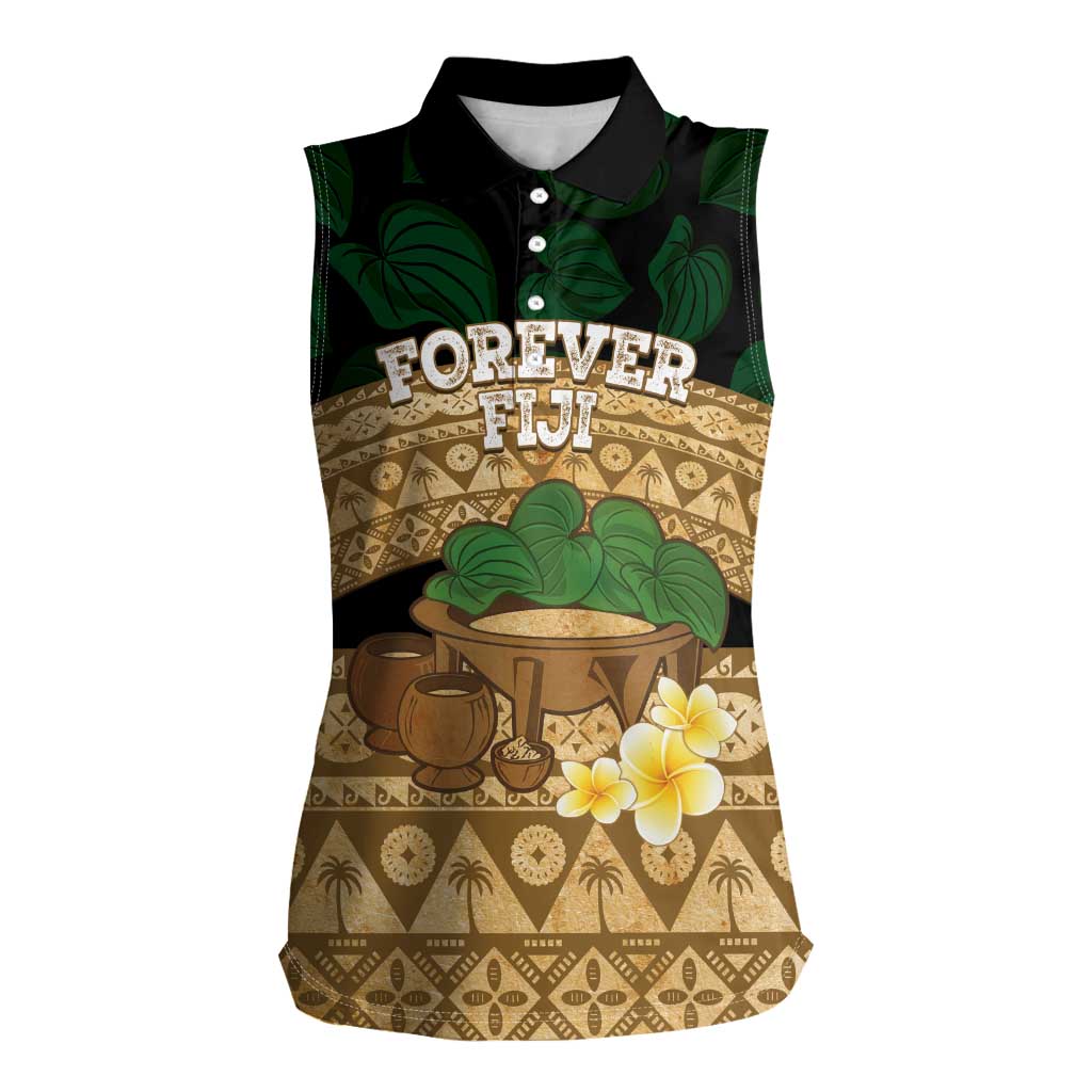 Bula Fiji Kava Bowl Women Sleeveless Polo Shirt Fijian Tapa Cloth Vintage Vibe LT14 Female Brown - Polynesian Pride