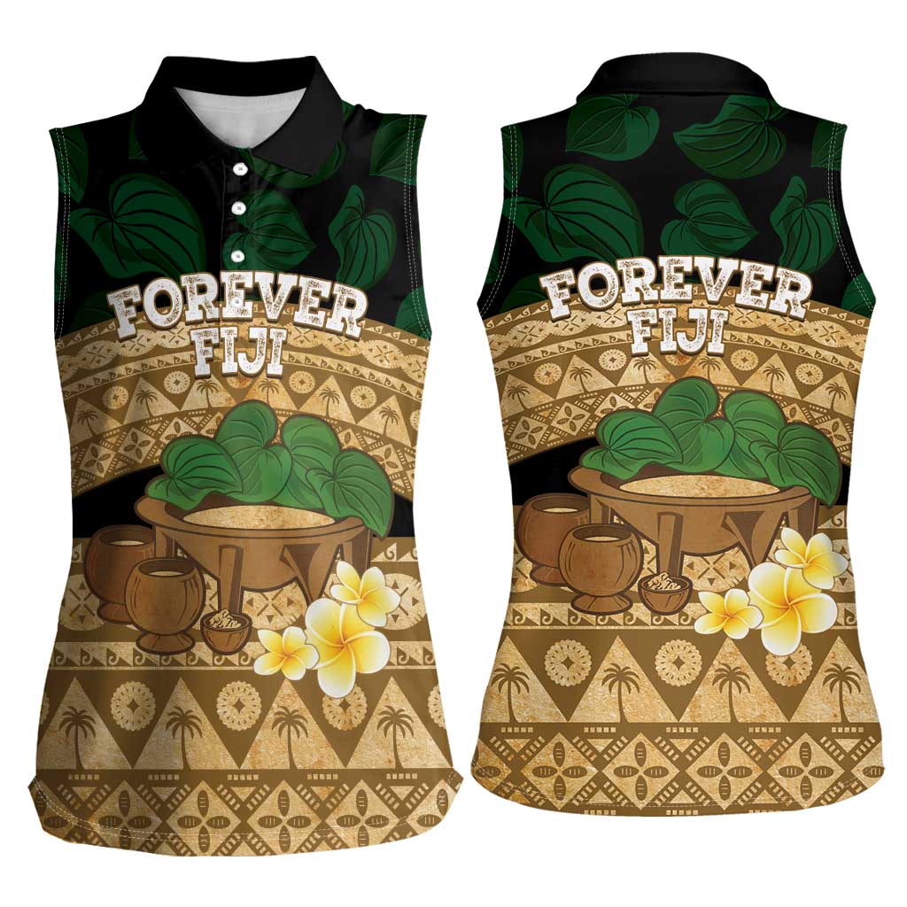 Bula Fiji Kava Bowl Women Sleeveless Polo Shirt Fijian Tapa Cloth Vintage Vibe LT14 - Polynesian Pride