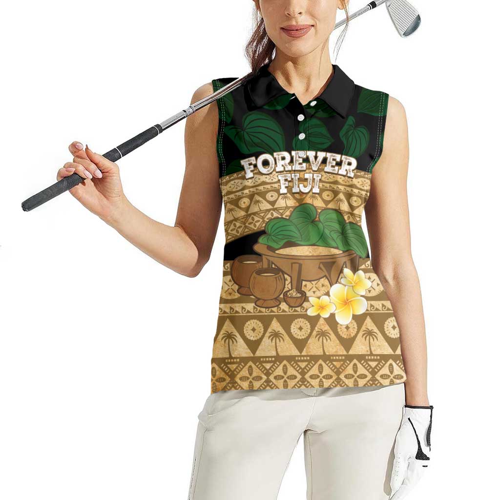 Bula Fiji Kava Bowl Women Sleeveless Polo Shirt Fijian Tapa Cloth Vintage Vibe LT14 - Polynesian Pride