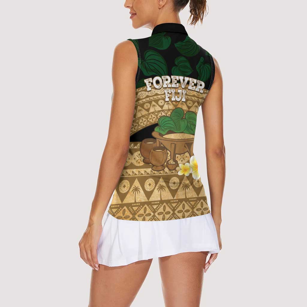 Bula Fiji Kava Bowl Women Sleeveless Polo Shirt Fijian Tapa Cloth Vintage Vibe LT14 - Polynesian Pride