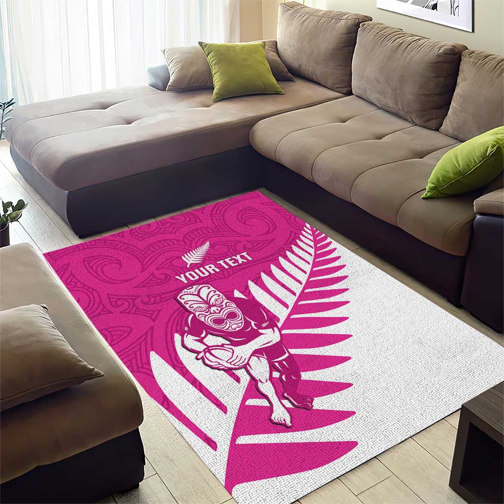 New Zealand Silver Fern Rugby Custom Area Rug Go All Black Maori Pink Version