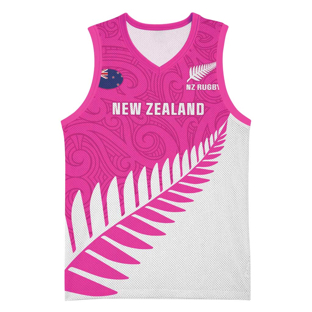 New Zealand Silver Fern Rugby Custom Basketball Jersey Go All Black Maori Pink Version LT14 Unisex Pink - Polynesian Pride