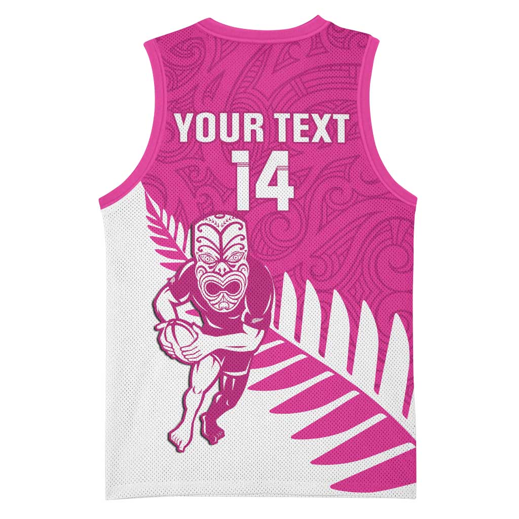New Zealand Silver Fern Rugby Custom Basketball Jersey Go All Black Maori Pink Version LT14 - Polynesian Pride