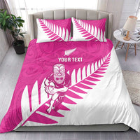 New Zealand Silver Fern Rugby Custom Bedding Set Go All Black Maori Pink Version