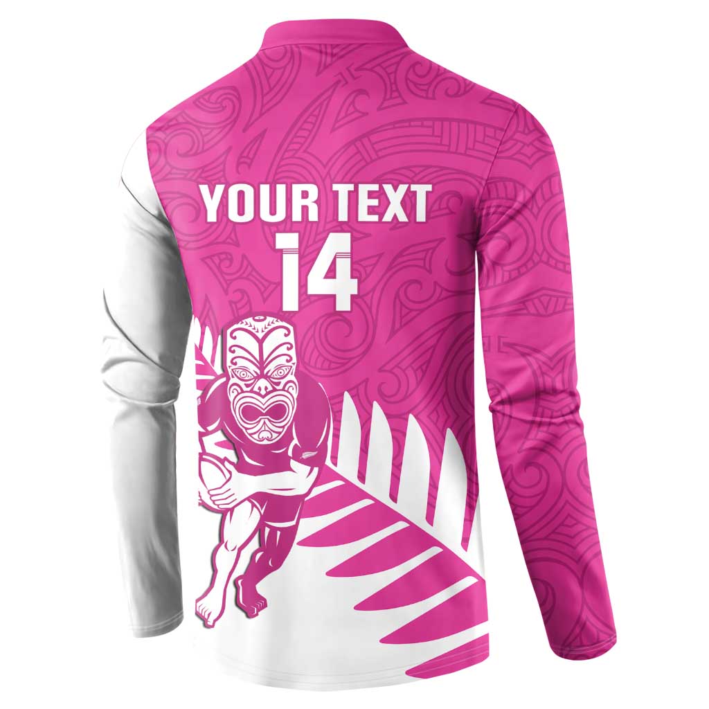 New Zealand Silver Fern Rugby Custom Button Sweatshirt Go All Black Maori Pink Version