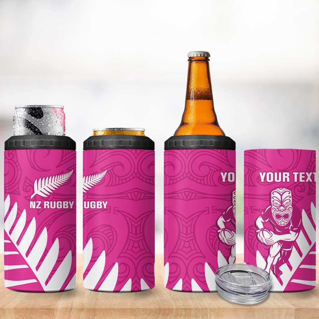 New Zealand Silver Fern Rugby Custom 4 in 1 Can Cooler Tumbler Go All Black Maori Pink Version LT14 - Polynesian Pride
