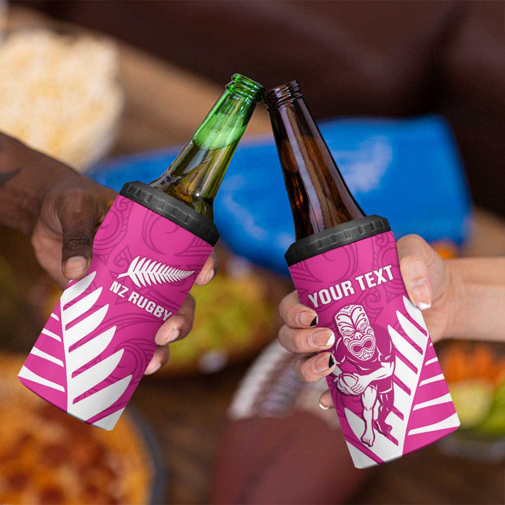New Zealand Silver Fern Rugby Custom 4 in 1 Can Cooler Tumbler Go All Black Maori Pink Version LT14 - Polynesian Pride