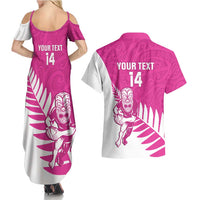 New Zealand Silver Fern Rugby Custom Couples Matching Summer Maxi Dress and Hawaiian Shirt Go All Black Maori Pink Version
