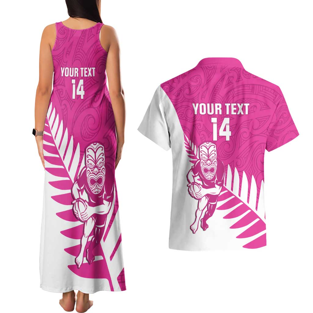 New Zealand Silver Fern Rugby Custom Couples Matching Tank Maxi Dress and Hawaiian Shirt Go All Black Maori Pink Version