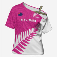 New Zealand Silver Fern Rugby Custom Cross Shoulder Shirt Go All Black Maori Pink Version LT14 Female Pink - Polynesian Pride