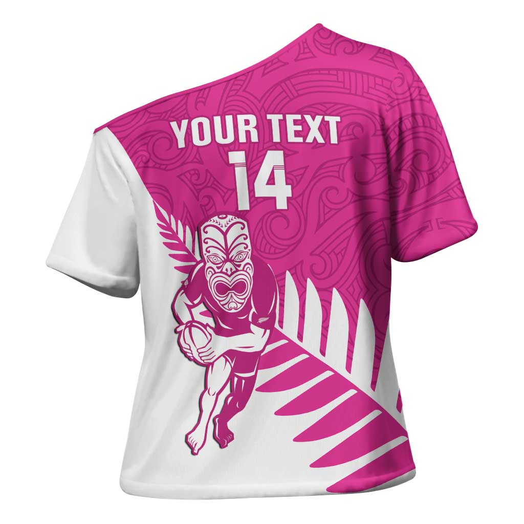 New Zealand Silver Fern Rugby Custom Cross Shoulder Shirt Go All Black Maori Pink Version LT14 - Polynesian Pride