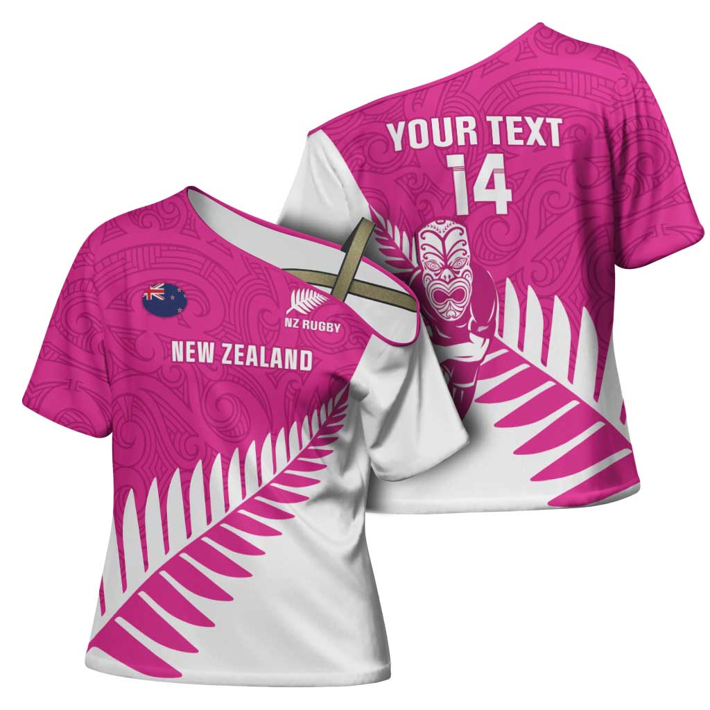 New Zealand Silver Fern Rugby Custom Cross Shoulder Shirt Go All Black Maori Pink Version LT14 - Polynesian Pride