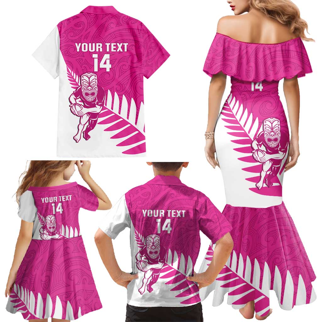 New Zealand Silver Fern Rugby Custom Family Matching Mermaid Dress and Hawaiian Shirt Go All Black Maori Pink Version LT14 - Polynesian Pride