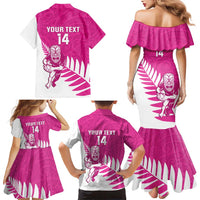 New Zealand Silver Fern Rugby Custom Family Matching Mermaid Dress and Hawaiian Shirt Go All Black Maori Pink Version LT14 - Polynesian Pride