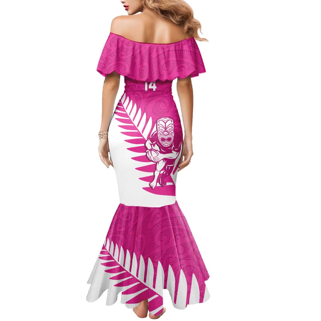 New Zealand Silver Fern Rugby Custom Family Matching Mermaid Dress and Hawaiian Shirt Go All Black Maori Pink Version LT14 - Polynesian Pride